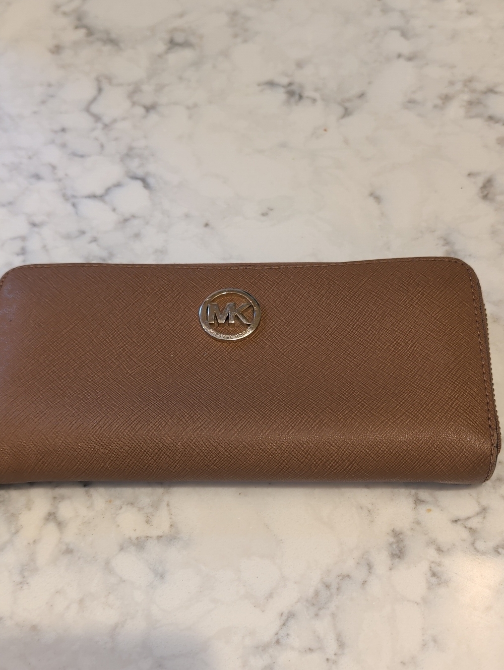 Michael Kors Tan Saffiano Zip-Around Wallet with MK Emblem